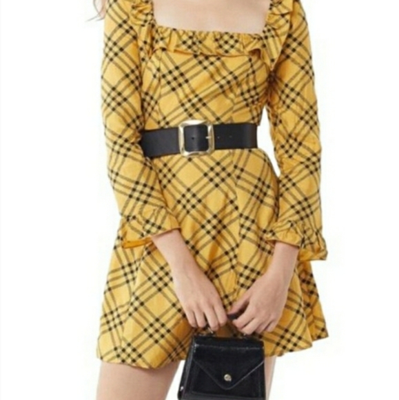 URBAN OUTFITTERS Kristen Plaid Ruffle Dress| Plaid Yellow and Black Ruffle Dress - Picture 4 of 5